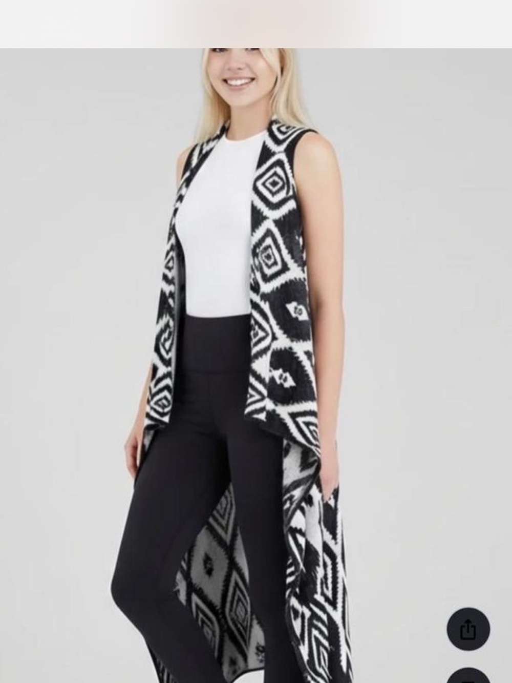 Pink Rose Black & White Aztec Sleeveless Duster